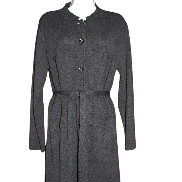 Harve Benard Wool Blend Long Gray Sweater Jacket Size Small Dark Academia - Picture 2 of 16